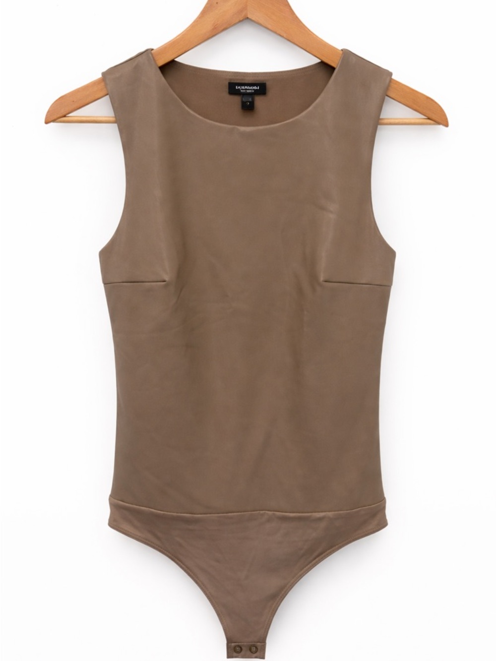 Express Taupe Faux-Leather Sleeveless Bodysuit